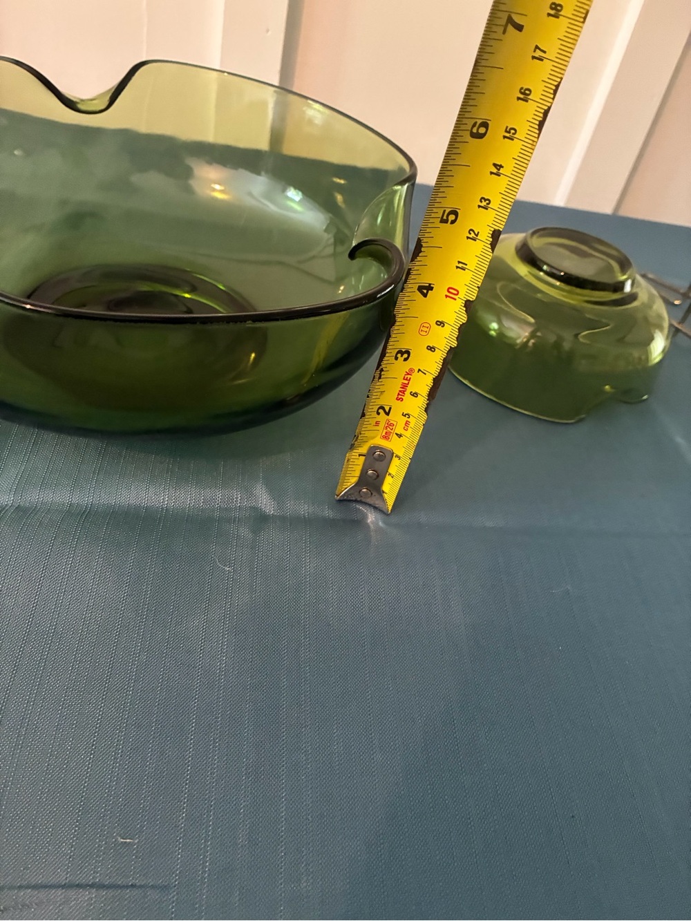 Vintage MCM Anchor Hocking Avocado Green Pinched Glass Chip & Dip Bowl Set 1970s - Picture 6 of 9